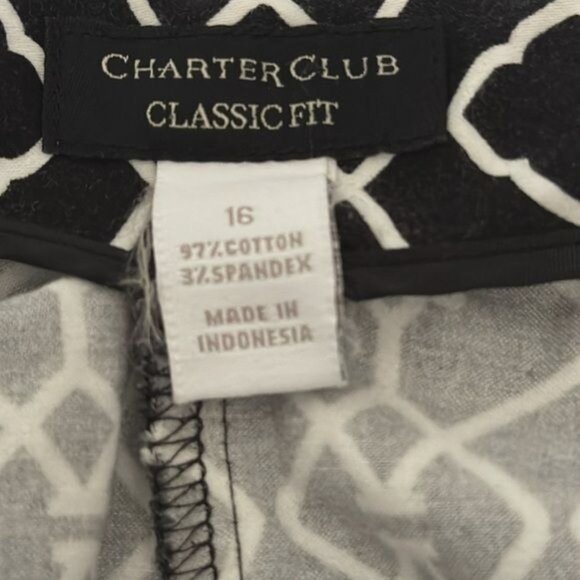 Charter Club Classic Fit Black & White Geometric Print Pants Size 16 - Picture 3 of 7